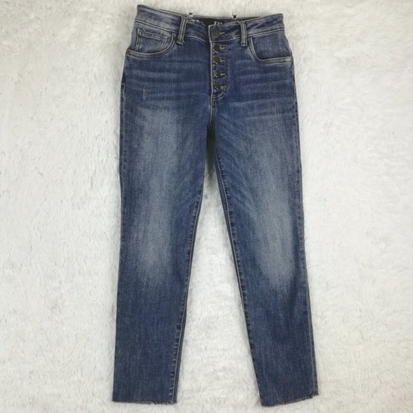 Kut From the Kloth Womens‎ Jeans Straight Crop Blue Denim Raw Hem Button Fly 2 - Picture 1 of 12